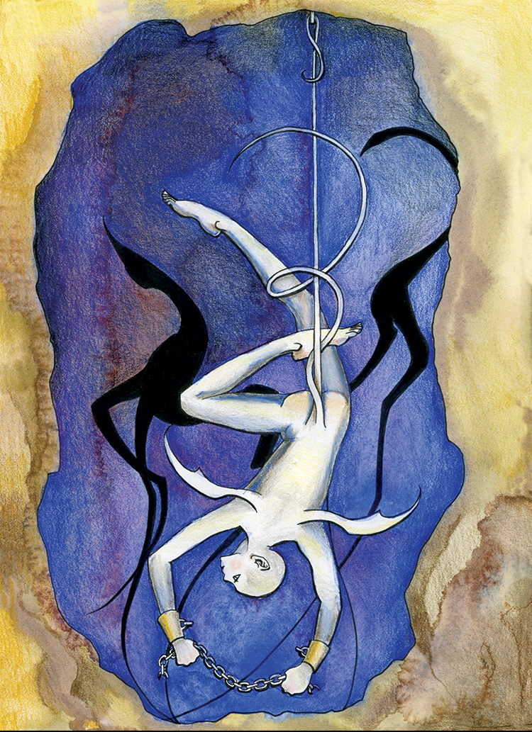 XII: The Hanged Man (2003). Ink, watercolor, and colored pencil on paper.