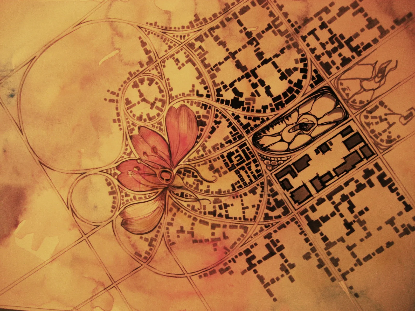 Future Cities, 2009. Ink and watercolor on paper.