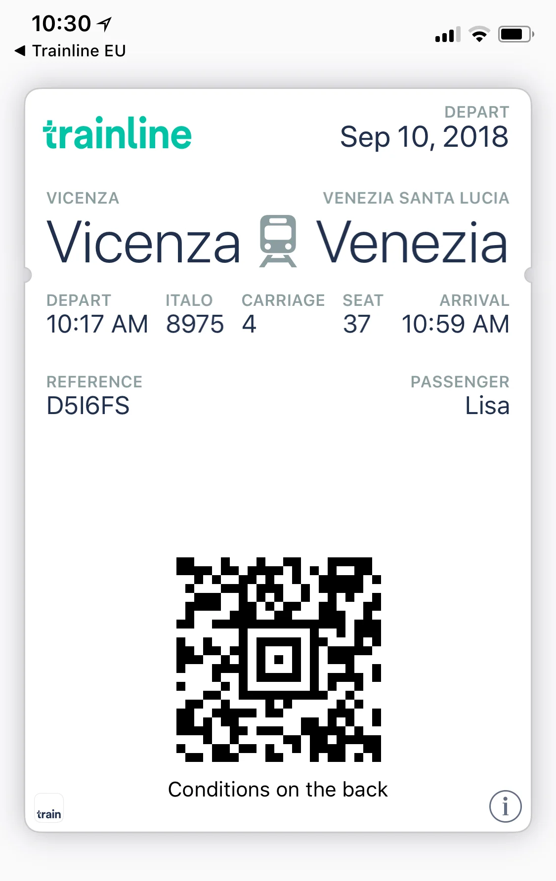 All the information you need except for the train platform number is included in your e-ticket. The conductor will scan the QRC after you board. If you are certain you know when you want to travel between cities, be sure to purchase your tickets in advance since some routes sell out quickly.