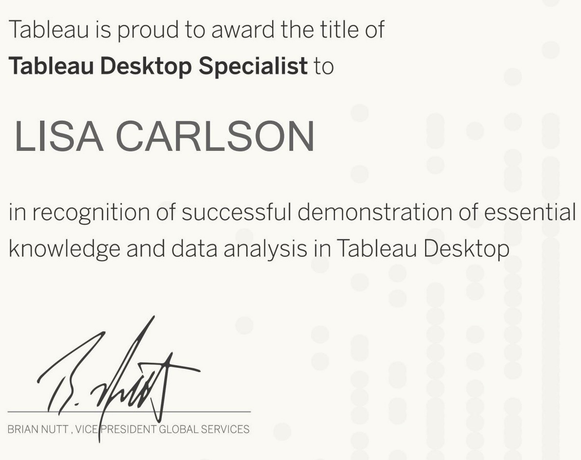 tableau desktop specialist certification