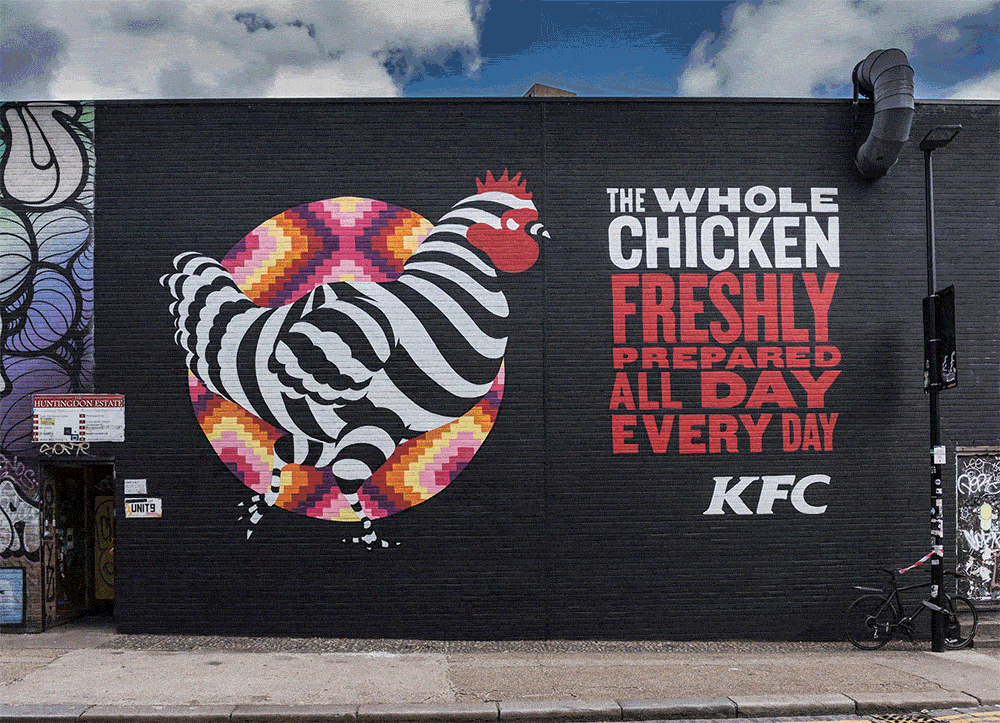 Pilar Peace Advertising Portfolio KFC The Whole Chicken Mural. New Mural painted every day for a week.