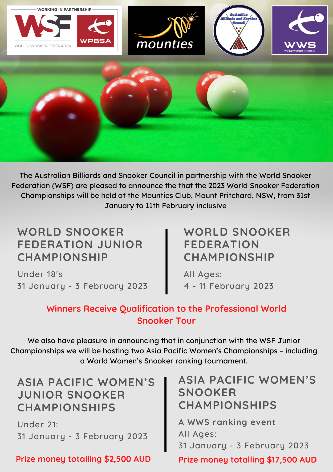 World Snooker Federation Championships — Snooker and Billiards NSW