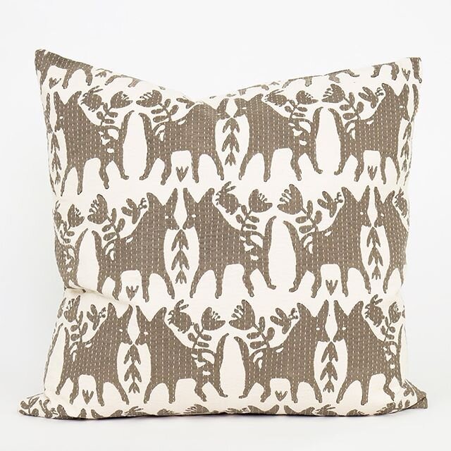 &ldquo;Animals in Love&rdquo;cushion from 100% Fair Trade Afroart Sweden💗 Beautiful with this Season&rsquo;s version of Fifi in Clay and Pink. 💓The Bangladesh and The Mira Maya Collections, designed in Stockholm and produced Fair Trade in Banglades