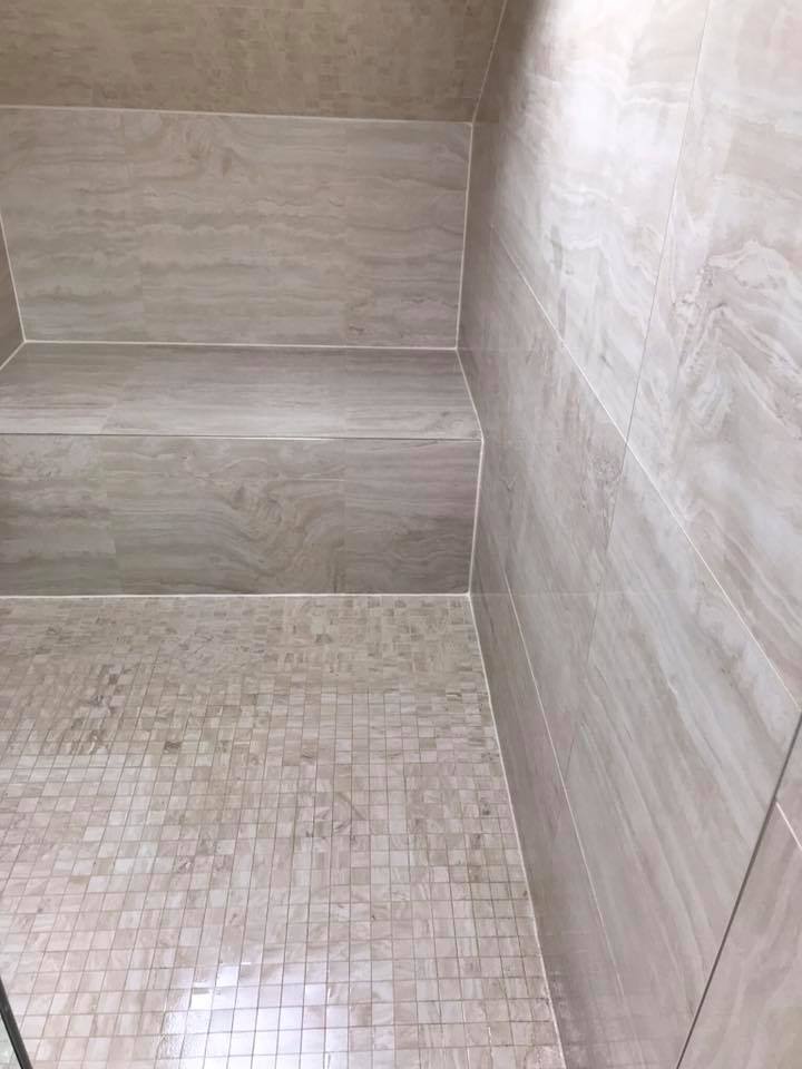 wetroom tiling and flooring in mosaic tiles