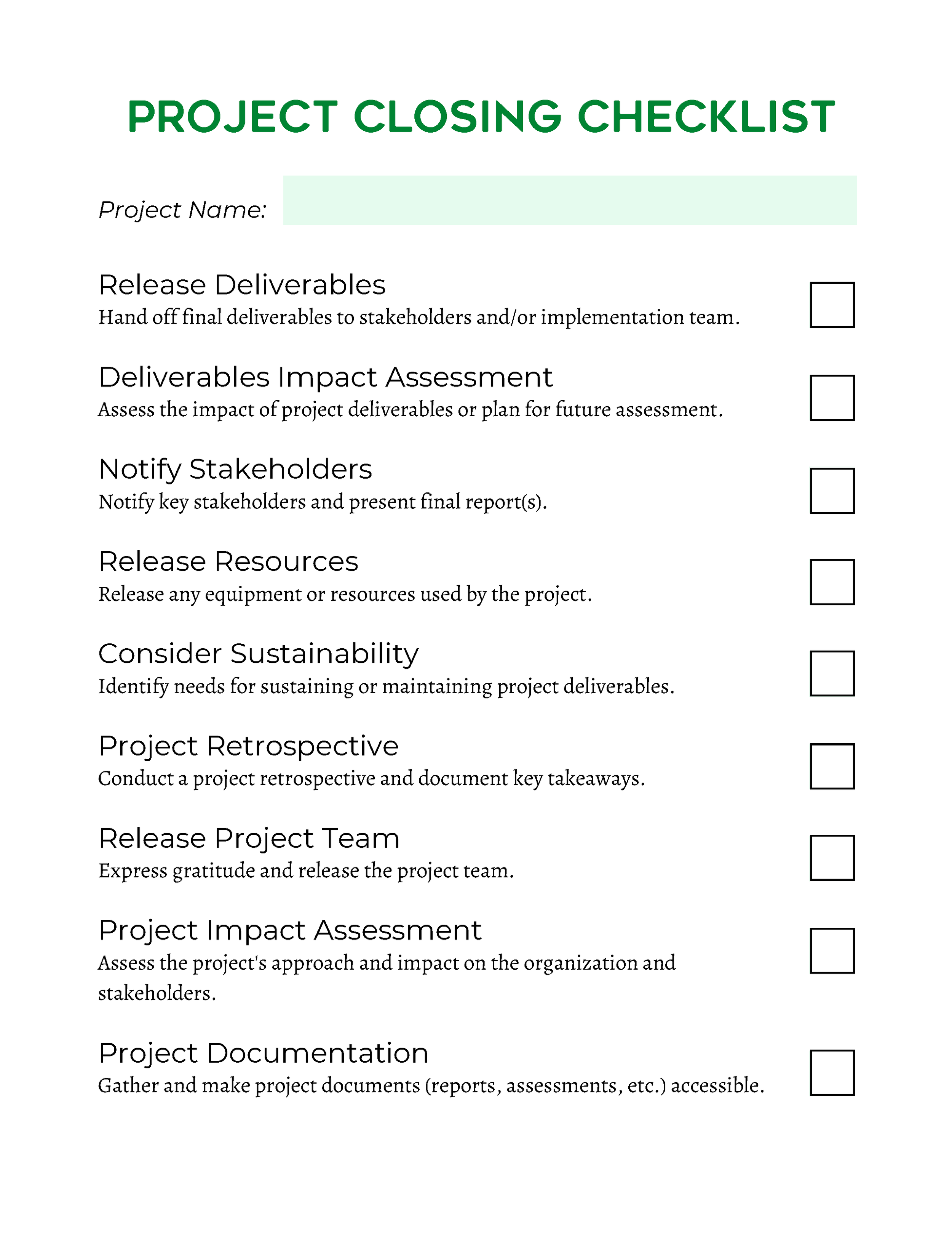Project Closing Checklist — Yazdani Consulting and Facilitation