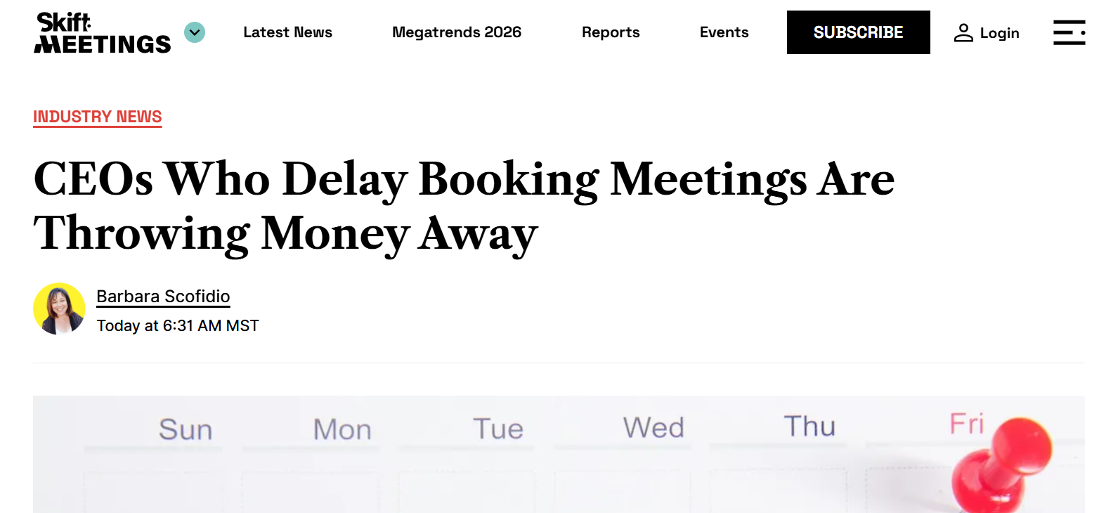 Screenshot of Article title on Skift Meetings website