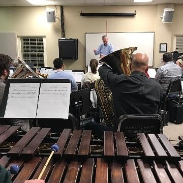 Working hard in rehearsal tonight, especially back in the percussion section! Our mallet players have a lot of notes to tackle in the Mussorgsky arrangement. 🎶 Come hear them in action on Sunday at 7pm!

#mcbe #nashville #brass #musiccity #classical