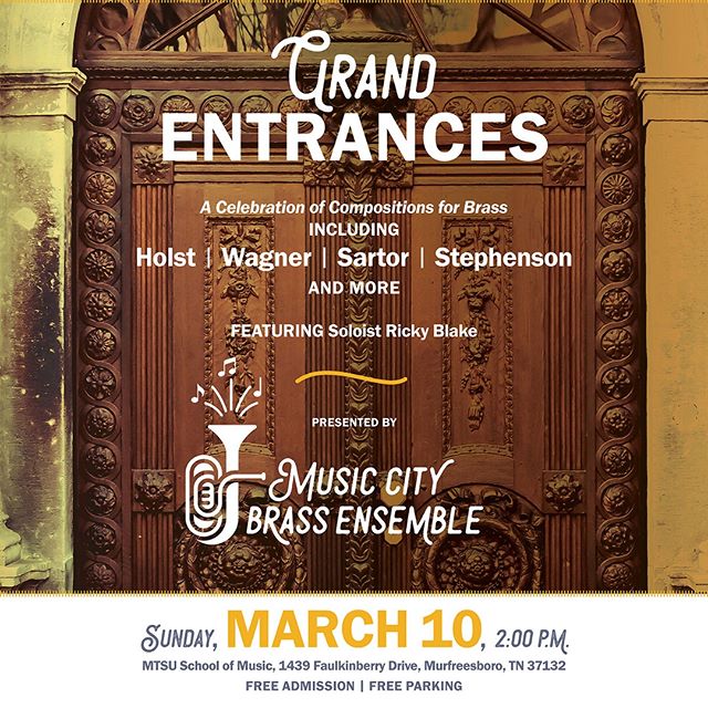 Don't forget: we have a concert today! See you soon for &quot;Grand Entrances,&quot; featuring the music of Holst and Wagner, plus contemporary composers Sartor (a fellow Tennessean), Stephenson AND MORE. We're on at MTSU at 2pm. Details in link: htt