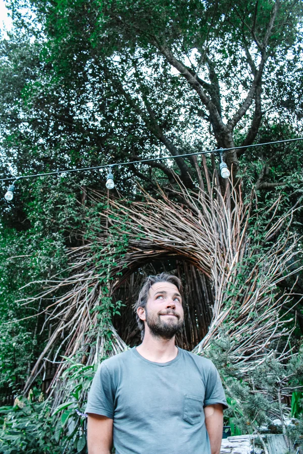 My love asked to have his photo taken in this nature crown behind Big Sur Bakery.