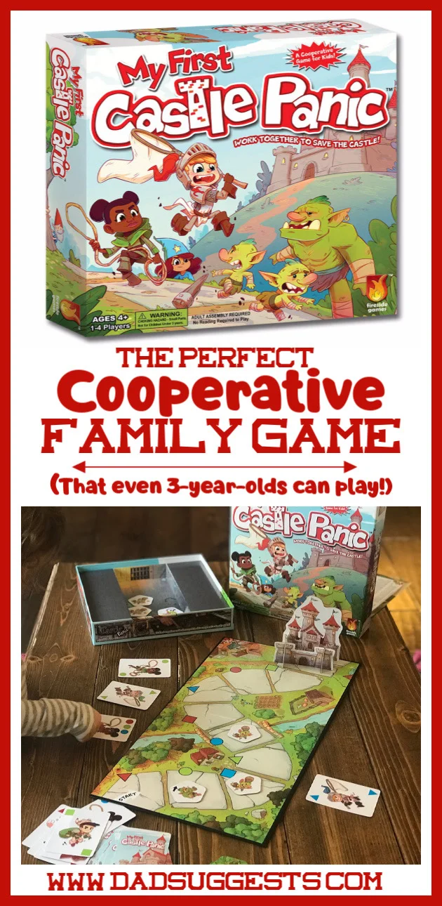 Cooperative games are perfect for family game night. My First Castle Panic is the perfect family board game. It’s a fantasy-themed tower defense game that even your 3-year-old can join in on. #familygames #kidsgames #boardgames #familygamenight #cooperativegames #dadsuggests