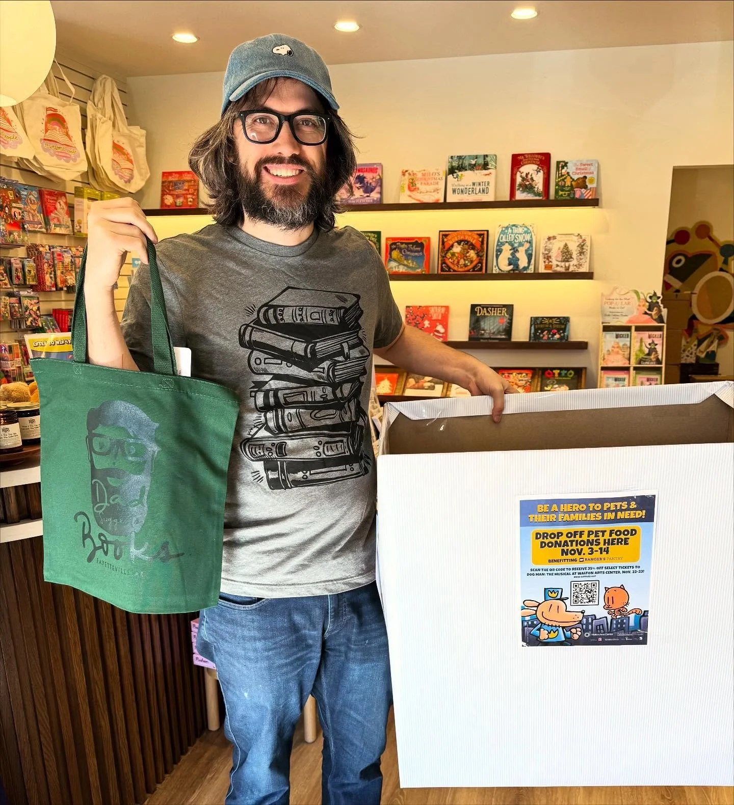 We are partnering with the @waltonartscenter and Ranger&rsquo;s Pantry this month to collect donations of pet food for pets and their families in need! 🍽️🐈

Until November 14th, bring your pet food donations to Dad Suggests Books and we will give y