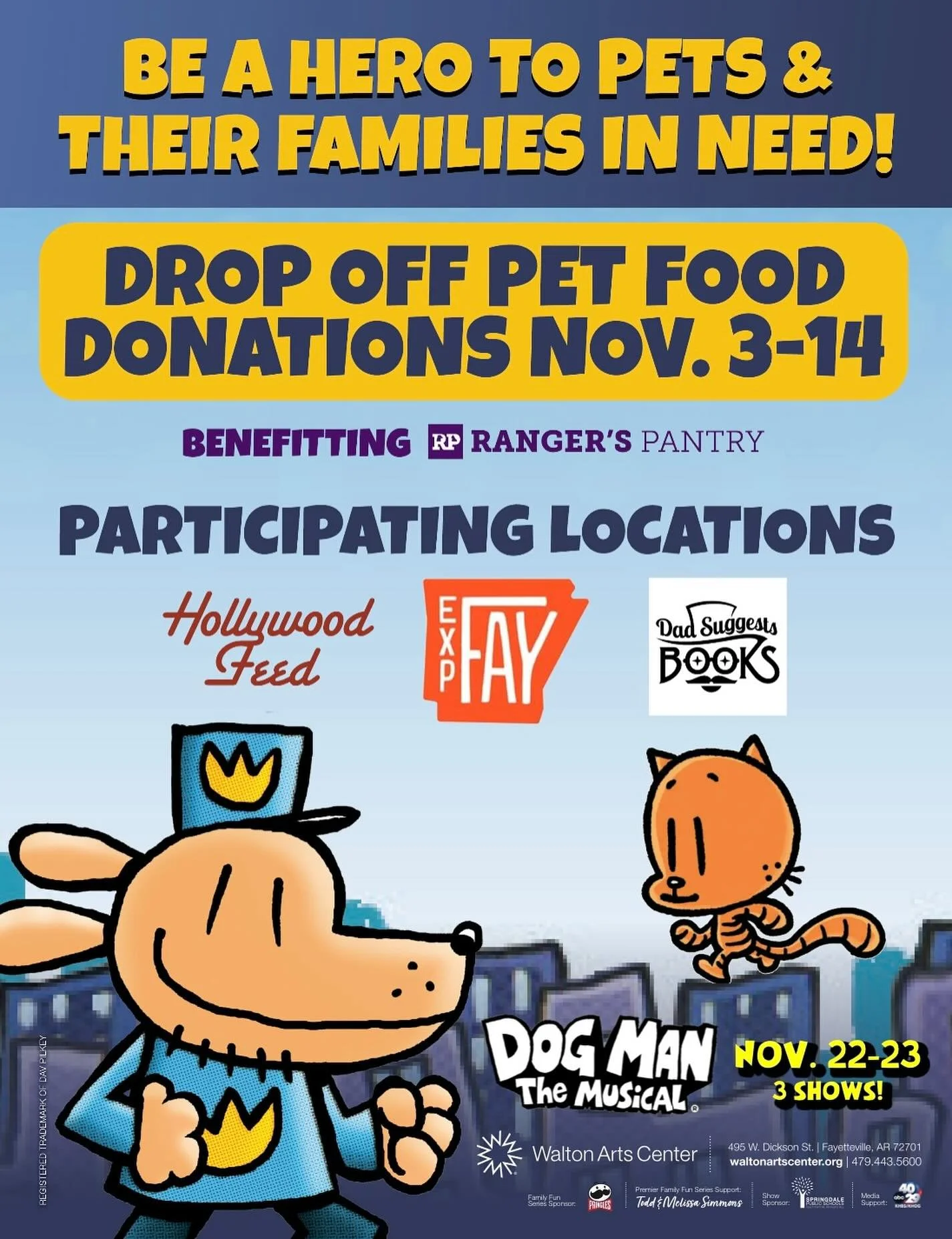 There are still a couple days left to bring some pet food to donate to pets and their families in need - and get a free T-shirt or book bag in return!

We&rsquo;re very excited to be teaming up with @waltonartscenter and Ranger&rsquo;s Pantry as one 