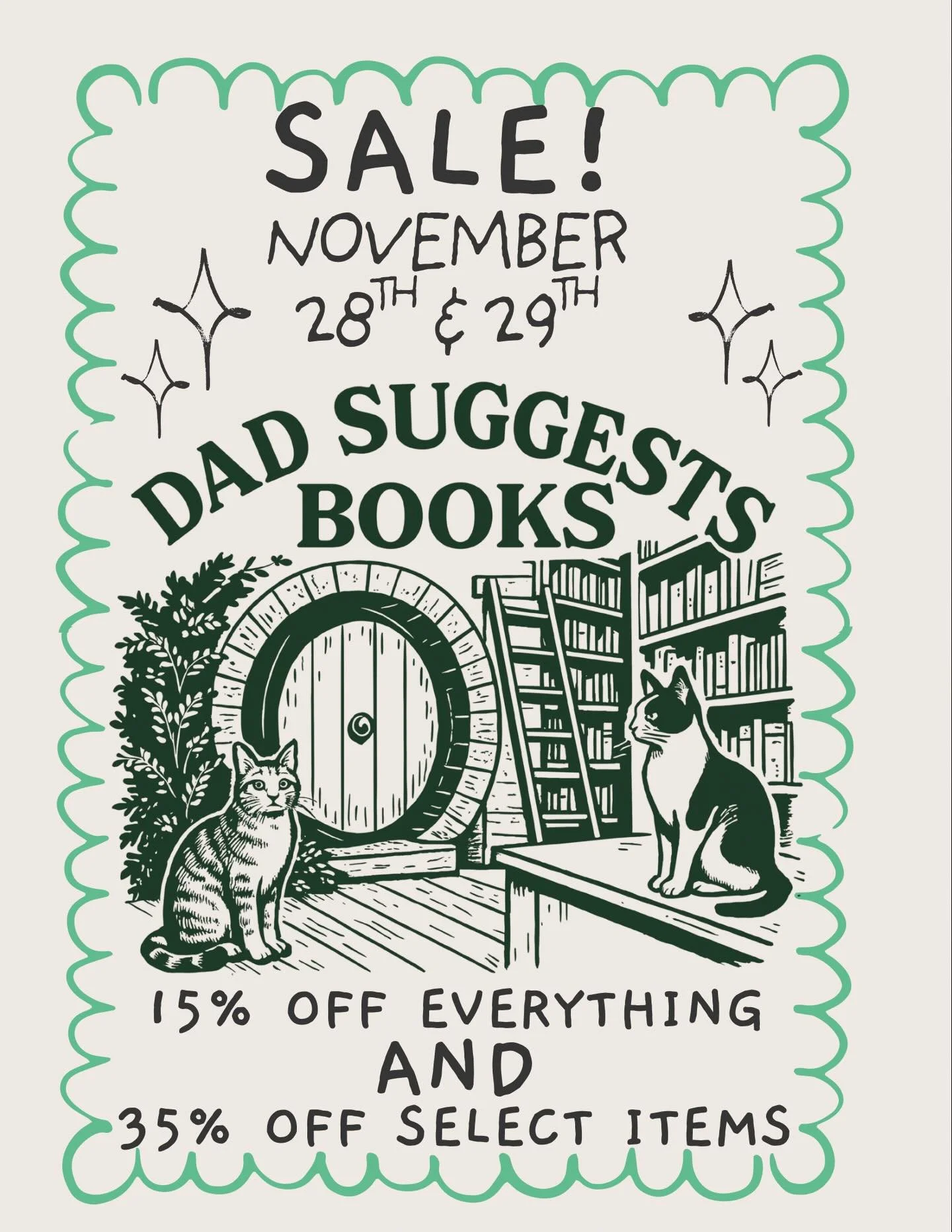 Black Friday and Small Business Saturday at Dad Suggests Books! We are going to have the same sale both days - with normal store hours 10-6. We&rsquo;ll have a selection of items (including lots of books, advent calendars, and more) at 35% off. And e