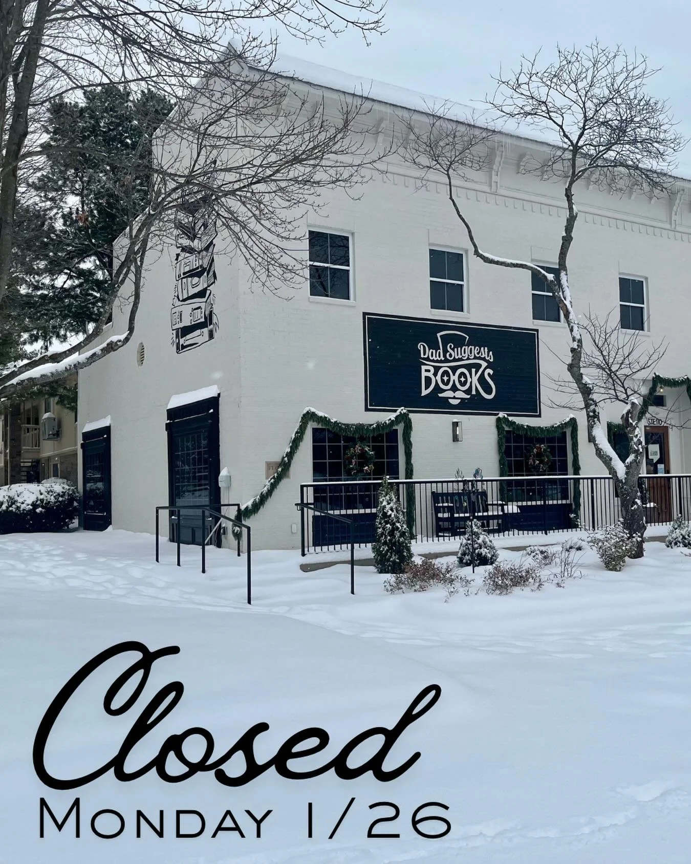 We will still be closed on Monday, January 26th!

Enjoy your snow day! ☃️