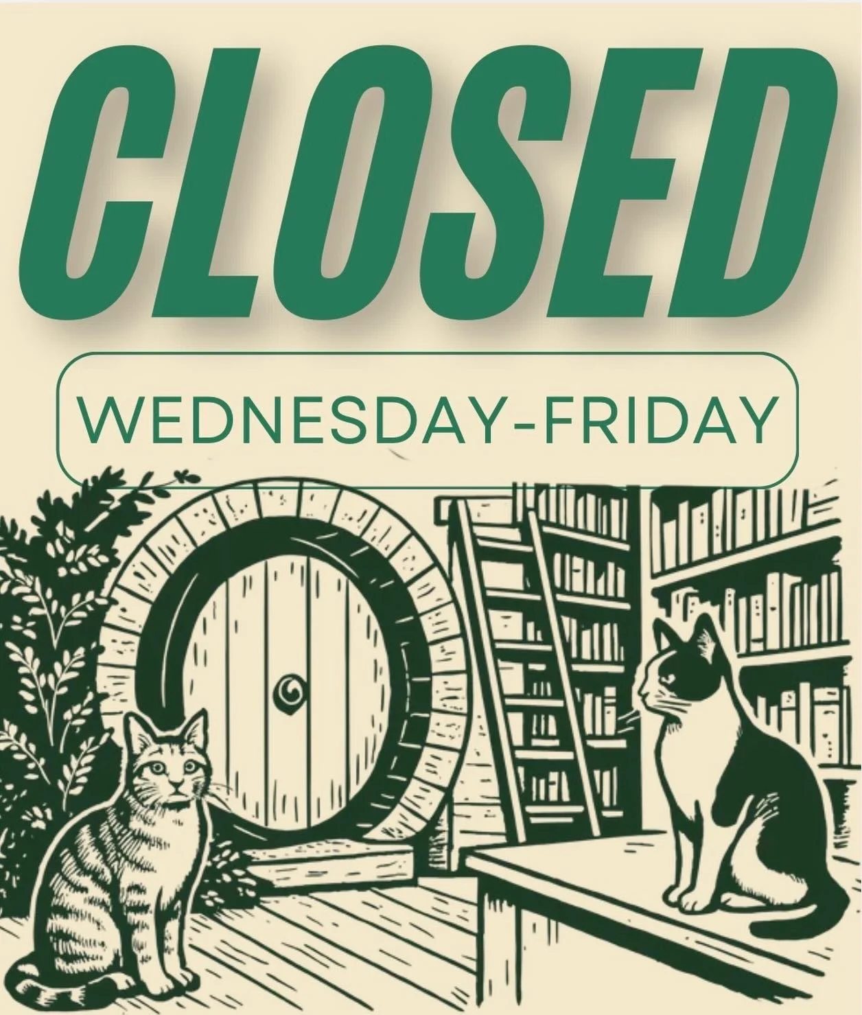 We&rsquo;ll be closed Wednesday through Friday! See you again on Saturday, May 9th! Miss you already!