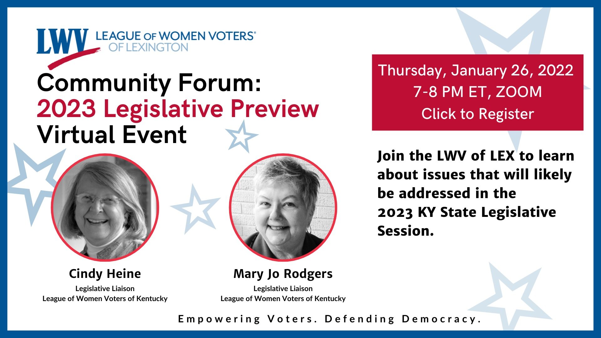 2023 Legislative Preview: LWV of Lexington VIRTUAL Community Forum