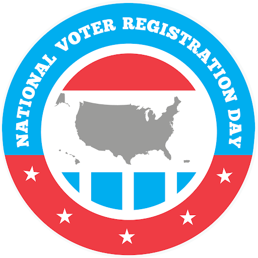 An outline of the United States. Stars on boarder . National Voter Registration Day.