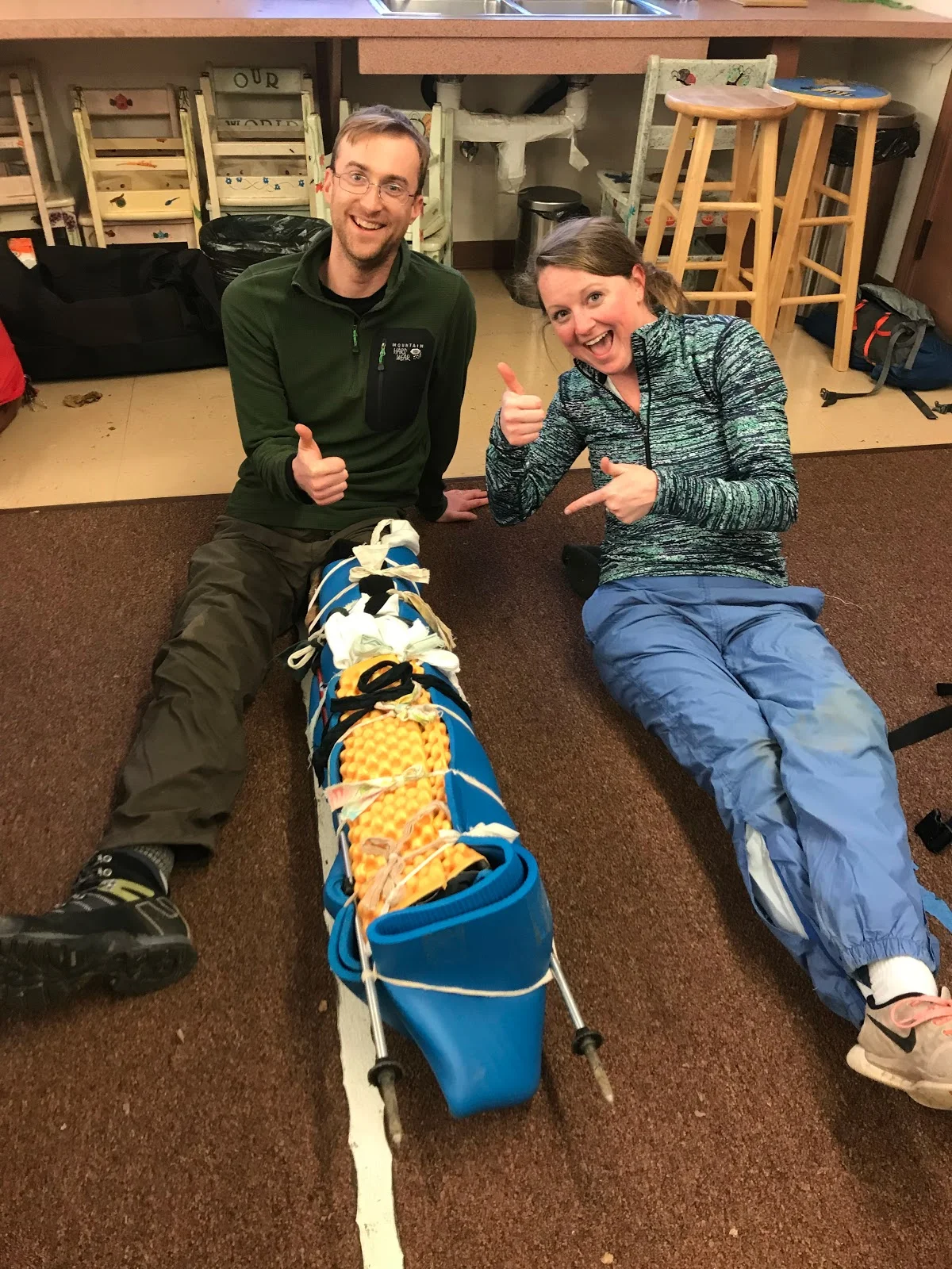 Jessica building a splint during her Wilderness First Aid Class.