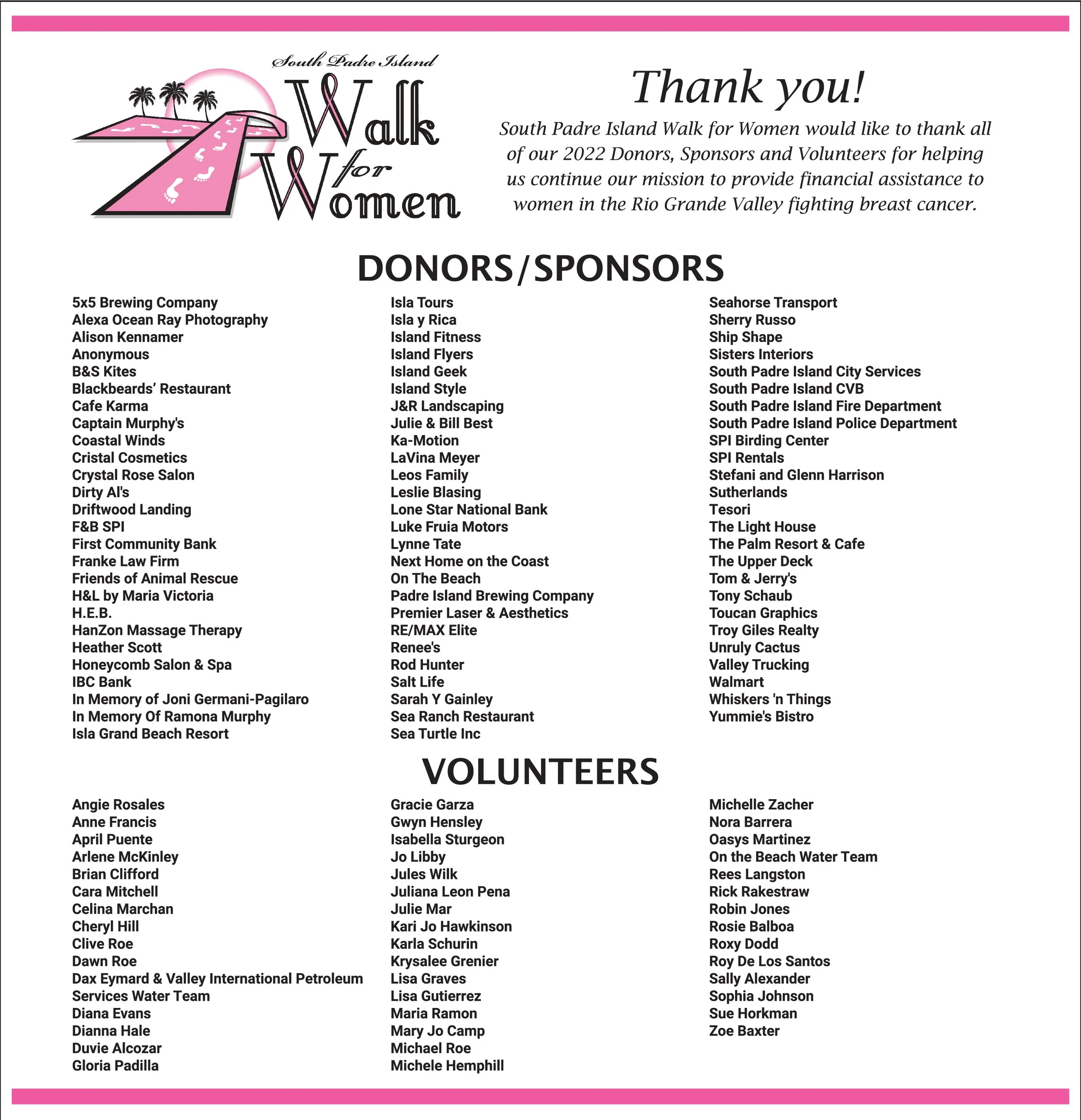 Sponsors — Walk for Women