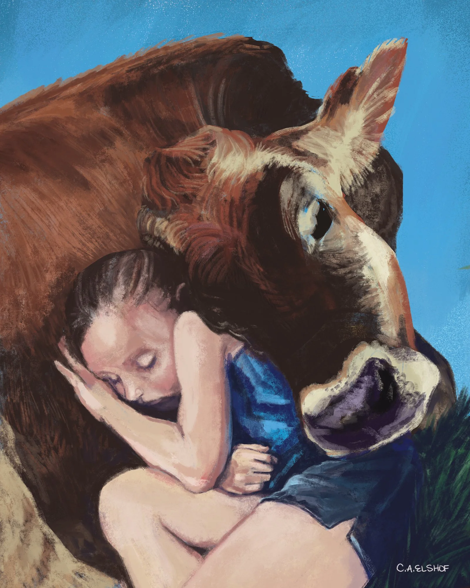 Blue Girl With Cow. 8x10", 2026