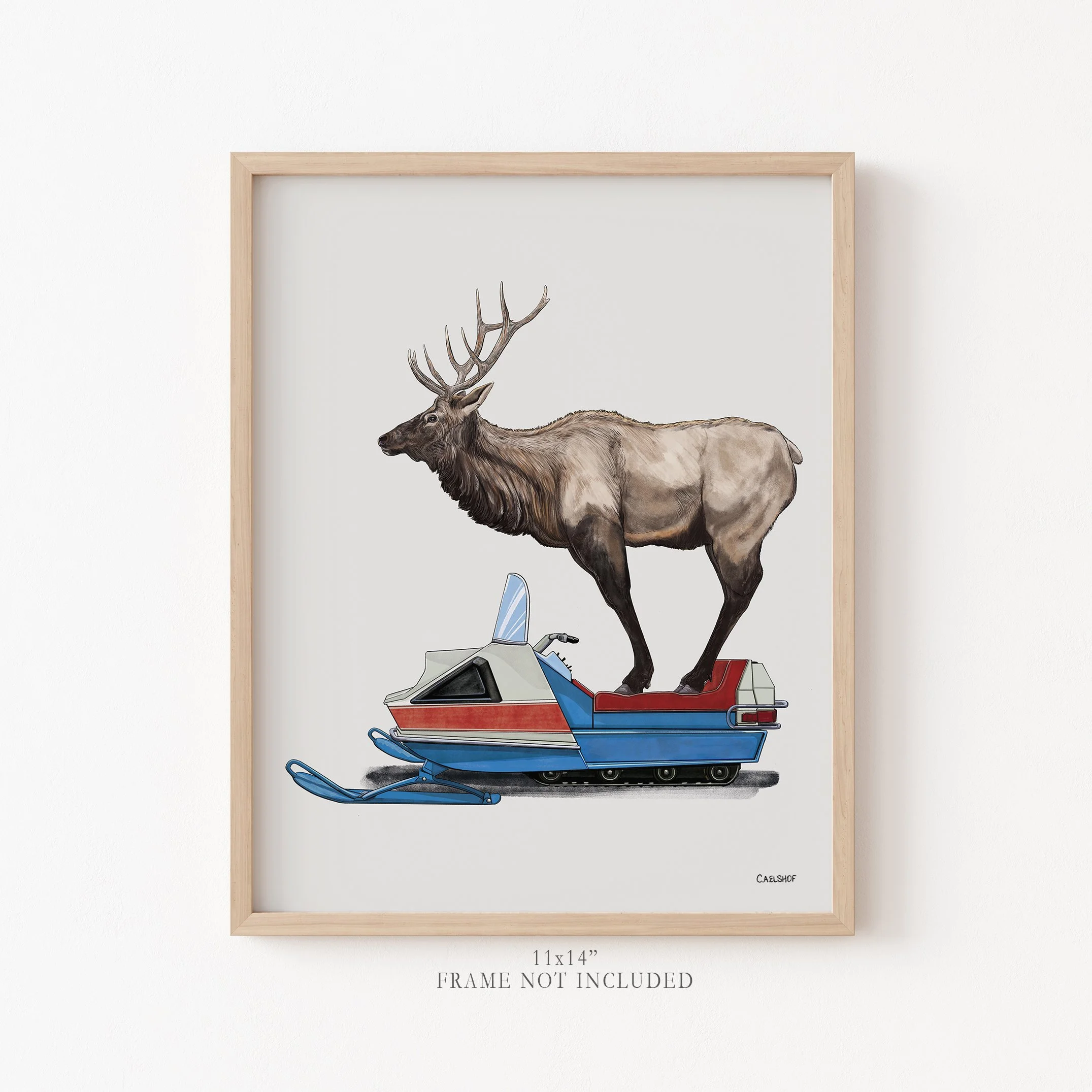 elk_on_snowmobile-11x14-framed.jpg