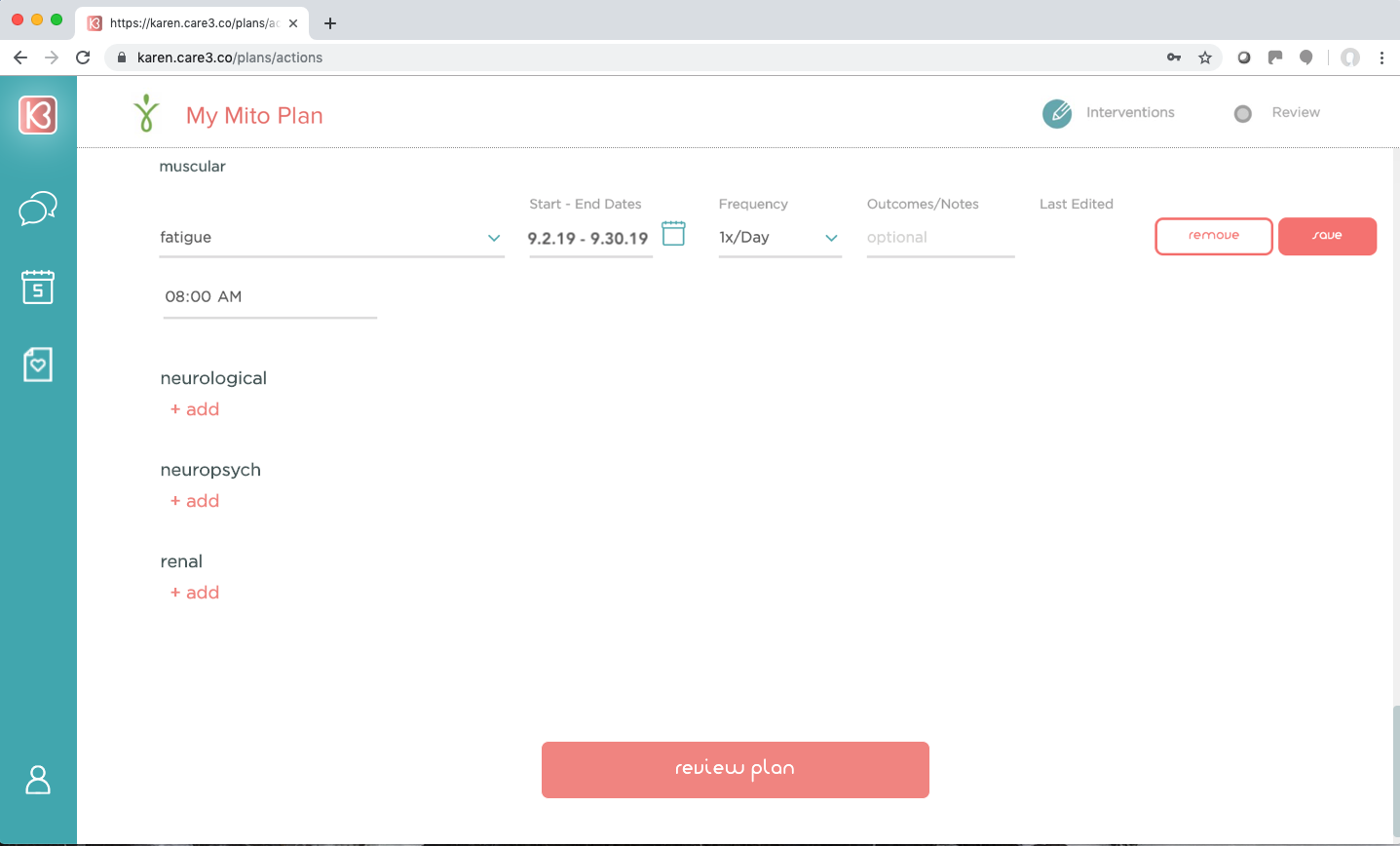 Don’t forget to click the “save” button on each symptom.