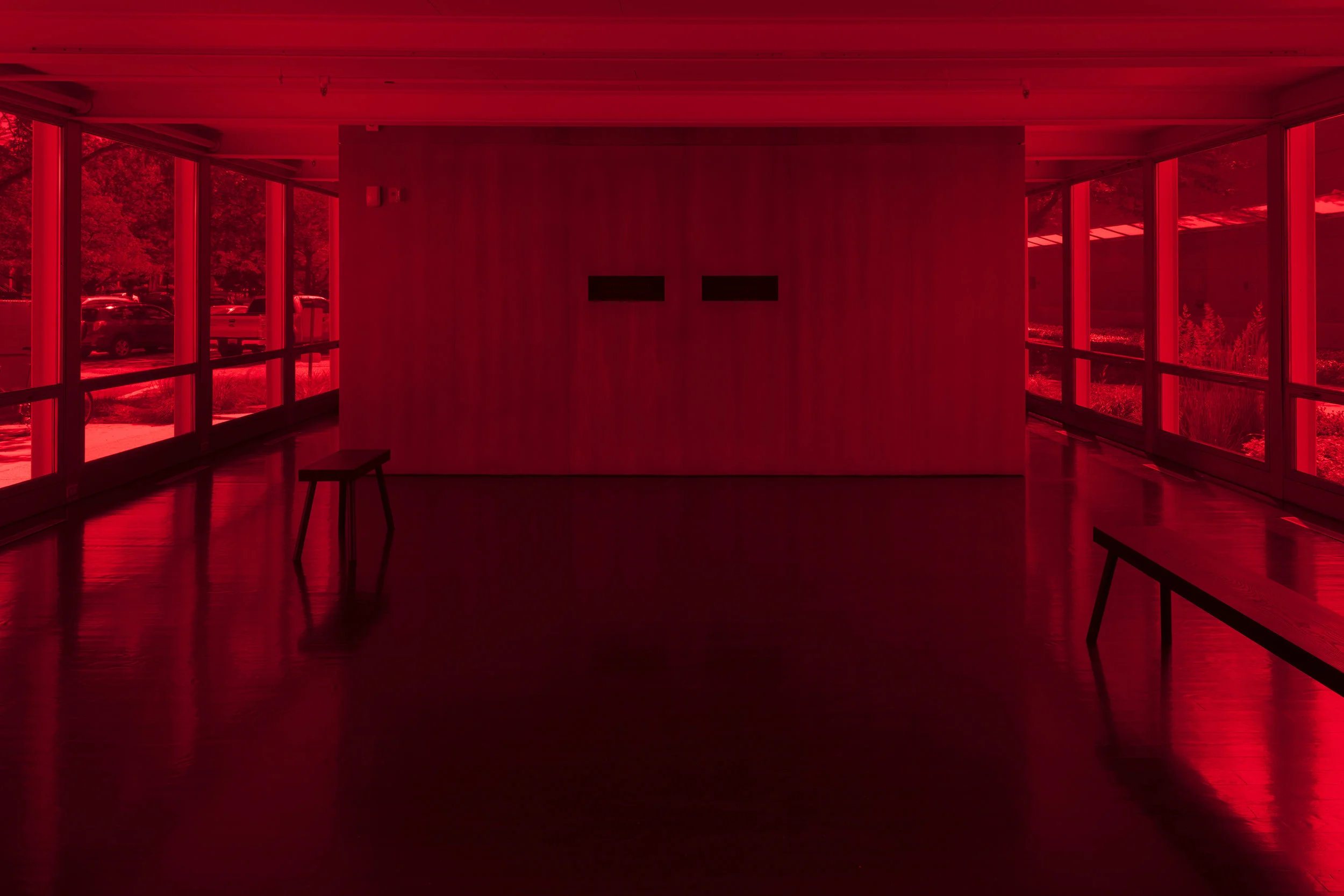Iñigo Manglano-Ovalle: Untitled Film (Red) , installation view, Elmhurst Art Museum, Elmhurst, IL, 2018. Photograph: James Prinz
