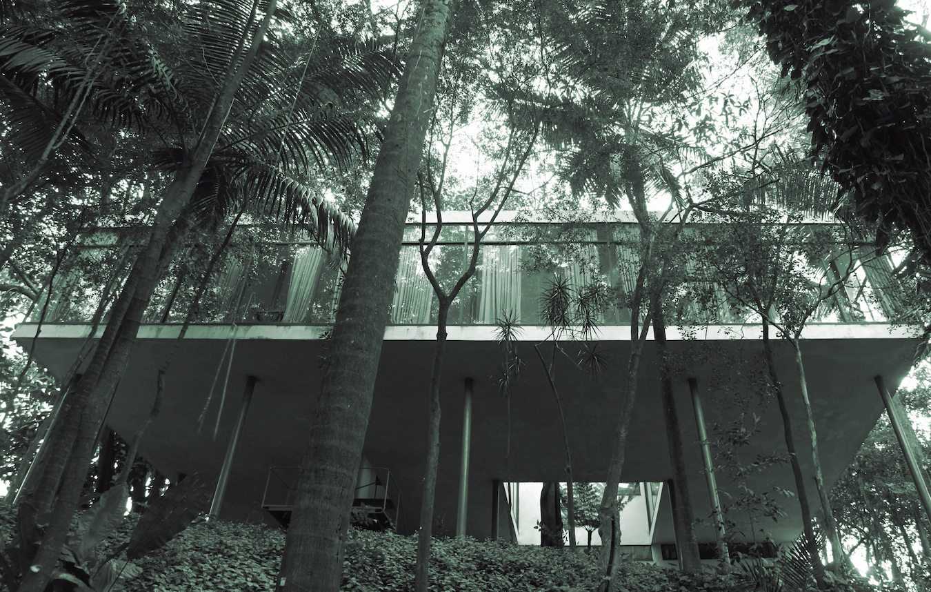 Veronika Kellndorfer,&nbsp;Tree House (Casa de Vidro), 2014, silkscreen on glass, 59 x 93 inches, 150 x 236 cm, edition of 5