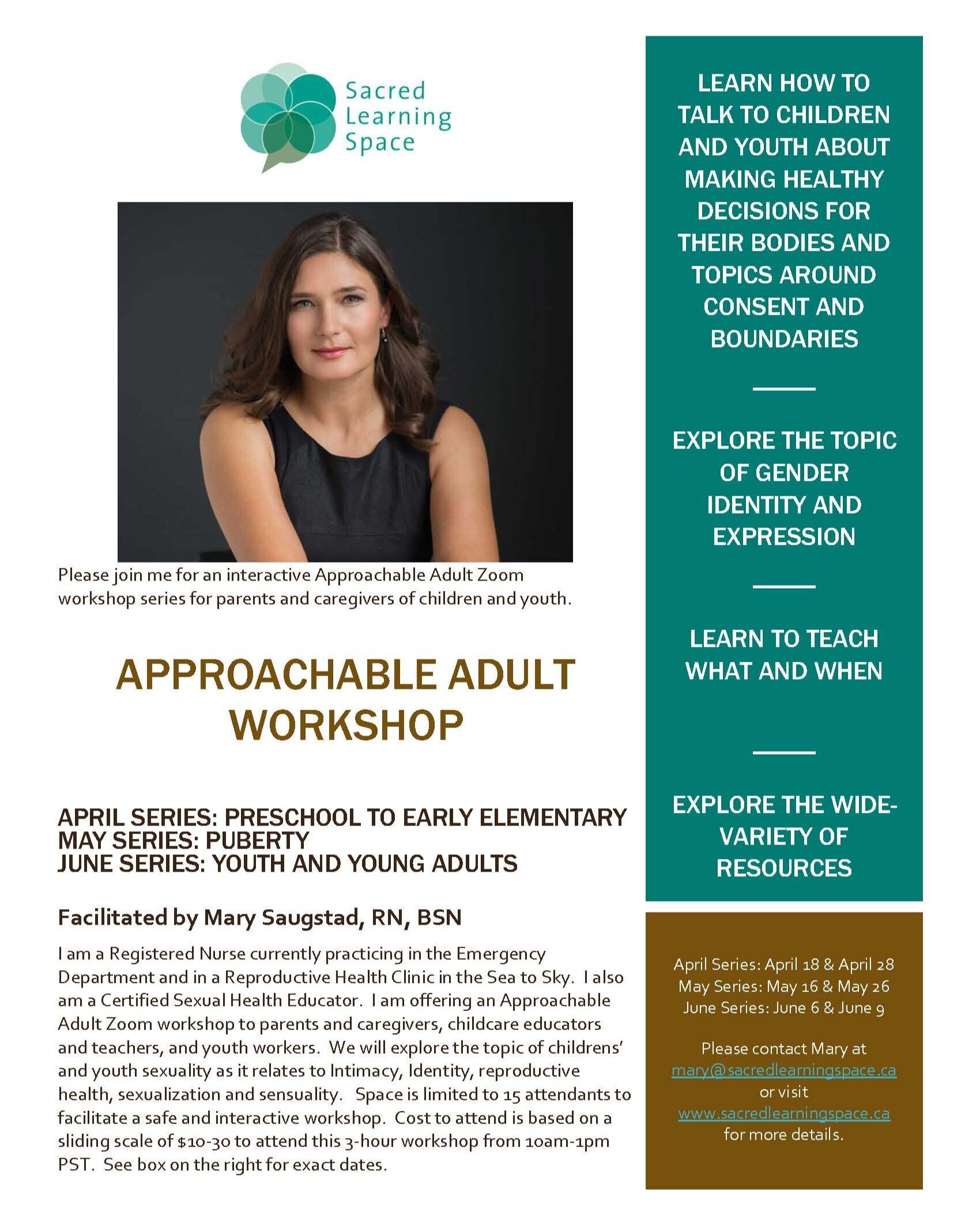 Please join me for the Spring Approachable Adult Zoom Workshop Series starting April 18.