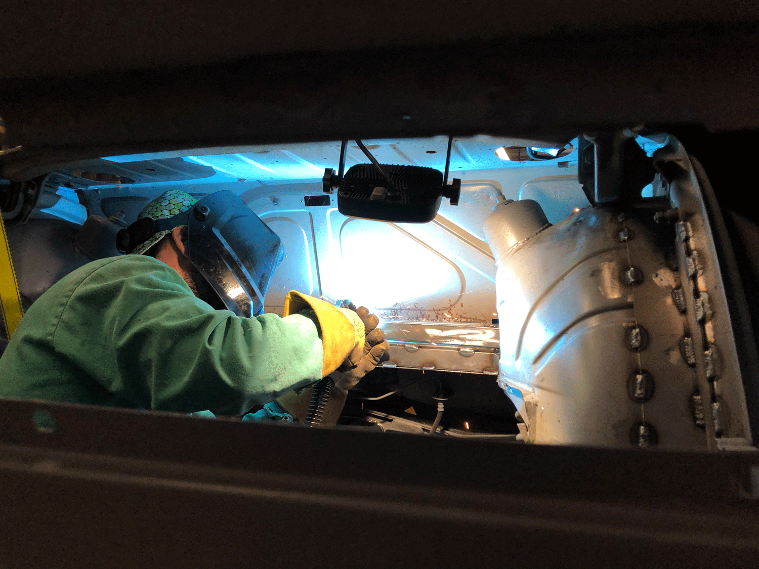 Brett welds in the horizontal plating, which will support our front mount.