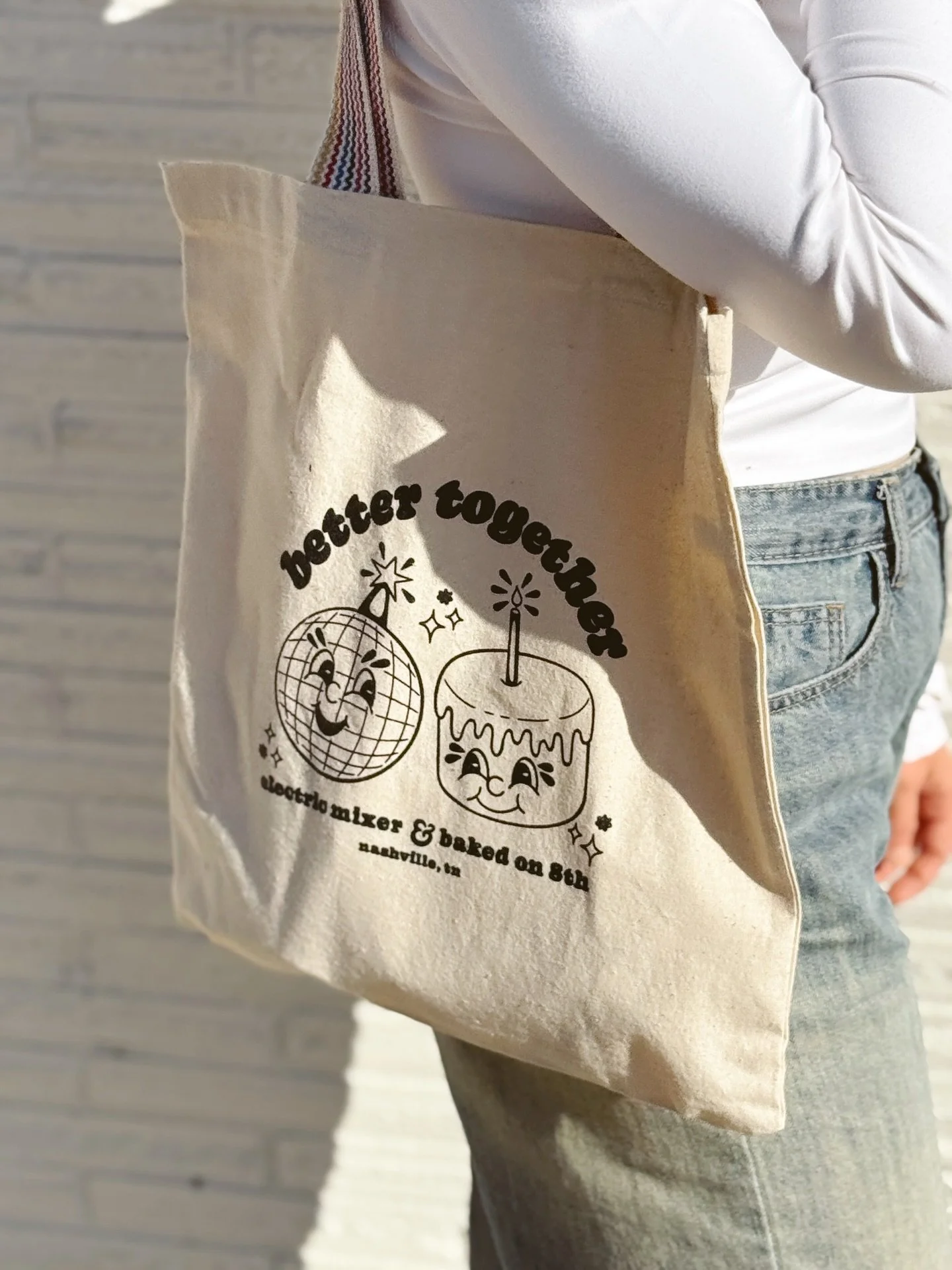 BETTER TOGETHER TOTE BAGS ARE FINALLY HERE! ✨🧚&zwj;♂️🎂🤝🪩
If you guys were at the Best of Nashville @nashvillescene party, you might&rsquo;ve grabbed this bag from our table! If ya didn&rsquo;t, great news! We have them in both our bakery and our 