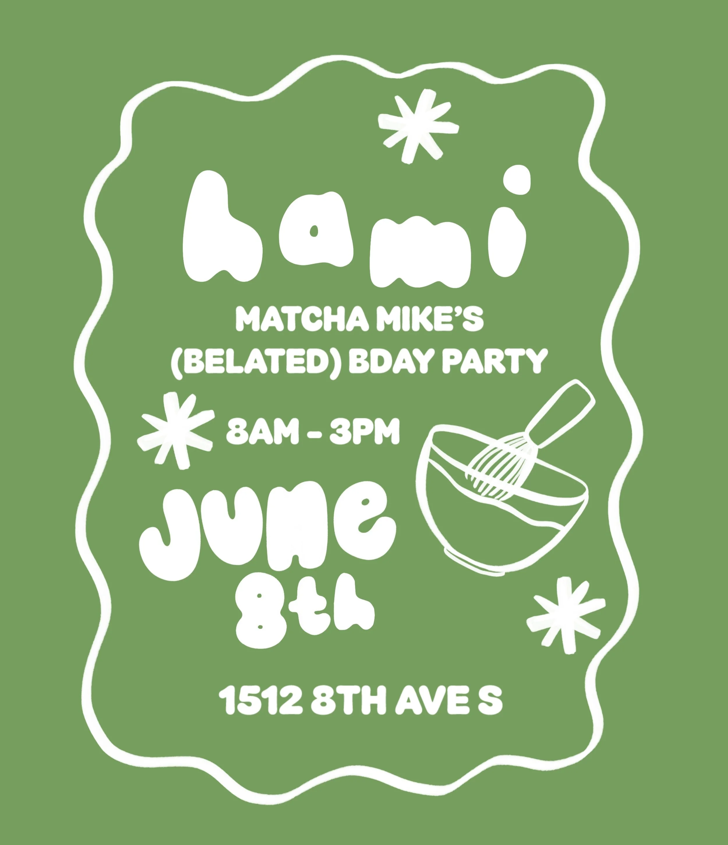 Matcha Mike&rsquo;s bday had to rain check BUT we are happy to say that we got it back in the books! So mark your calendars for JUNE 8TH from 8AM-3PM &amp; bring your friends! 🥳✨🍵

Matcha! 
Sandos!
Coffee! 
Strawberry Matcha Cookies!

Be there or b