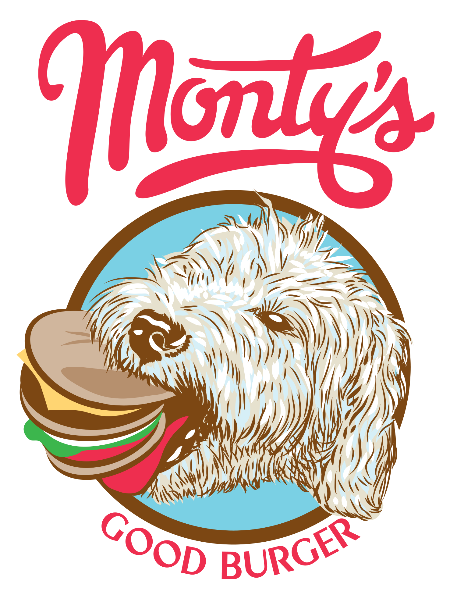 Illustration of Dog with Hamburger in Mouth