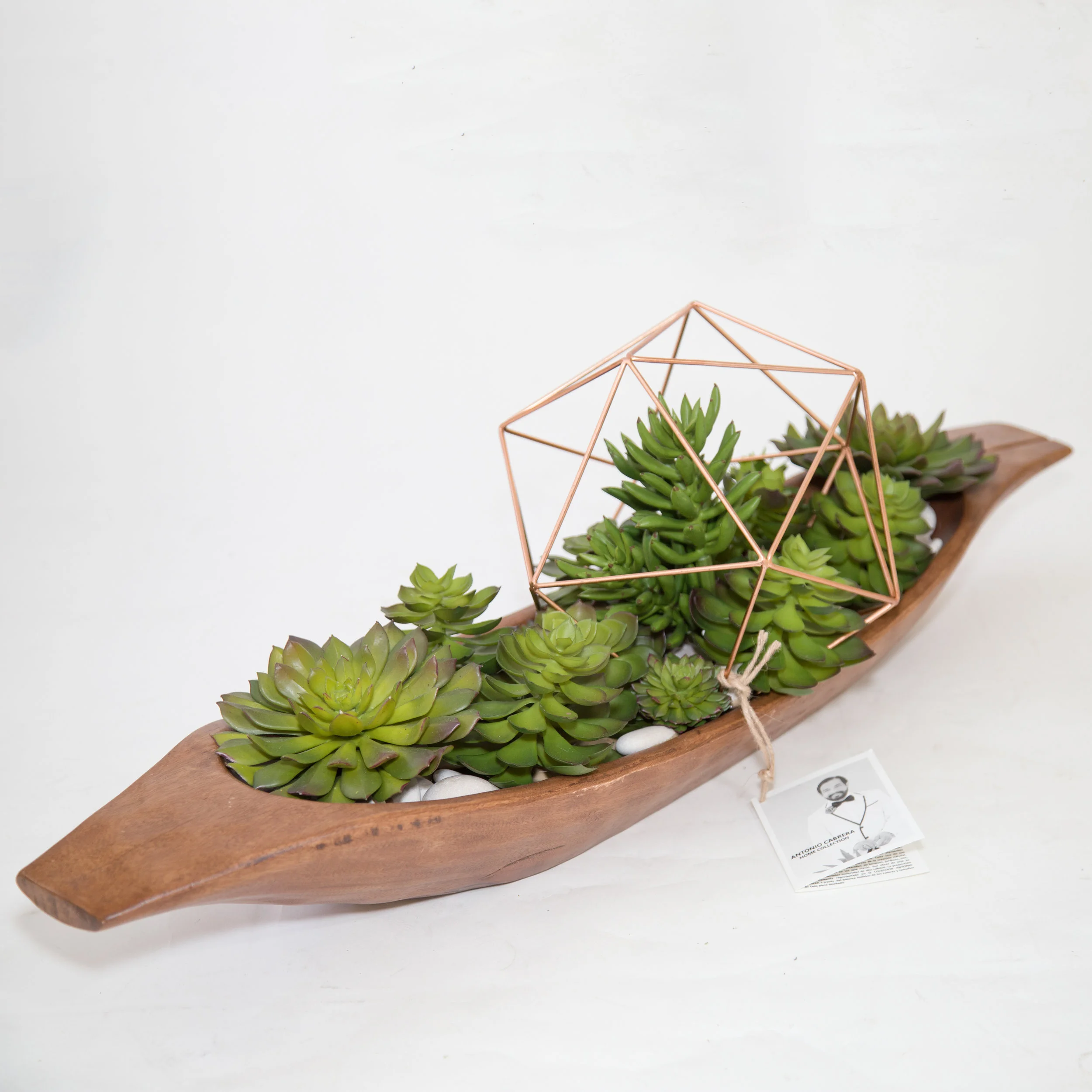 AC-SA012 WOOD VASE WITH GREEN MIXED SUCCULENTS ARRANGEMENT