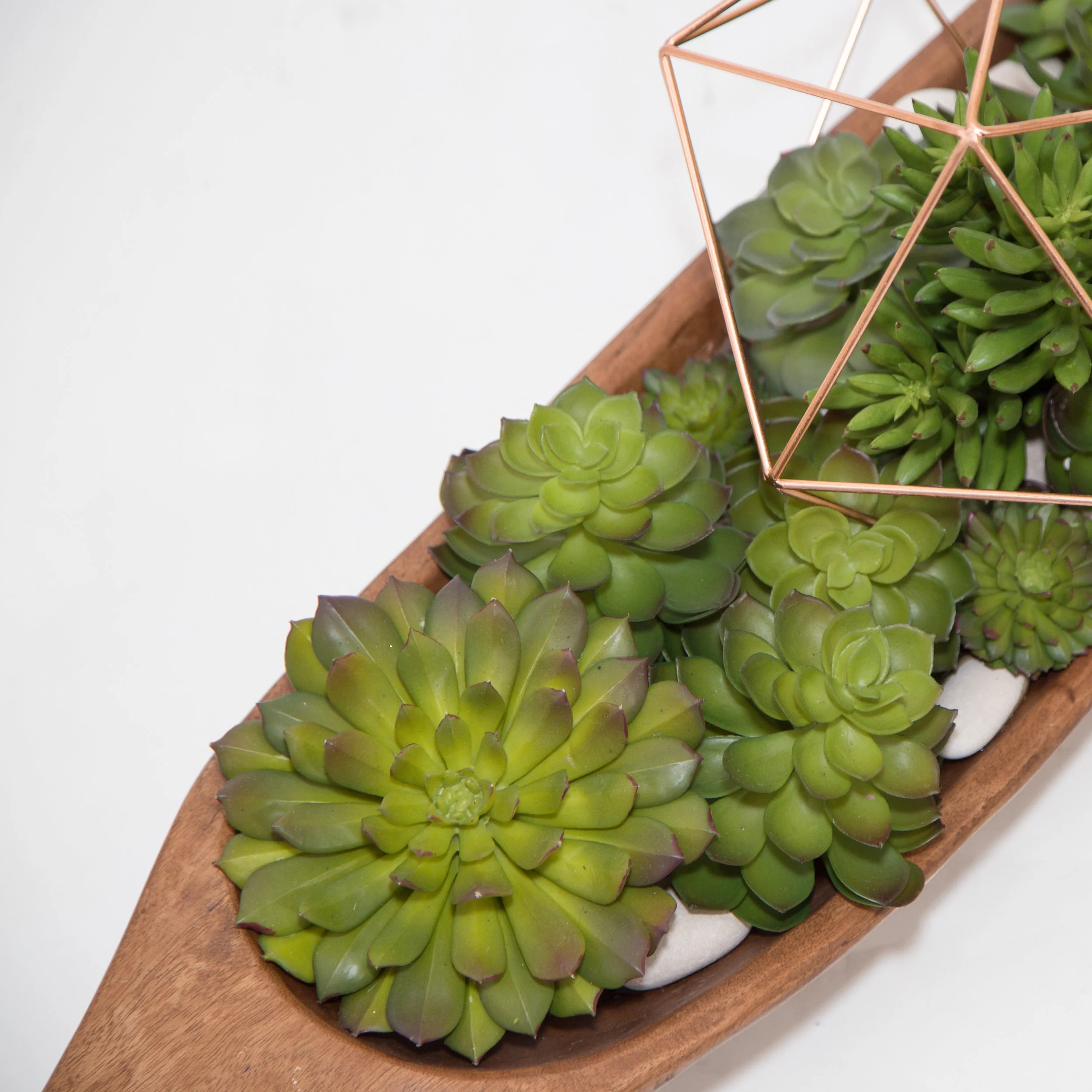 AC-SA012 WOOD VASE WITH GREEN MIXED SUCCULENTS ARRANGEMENT