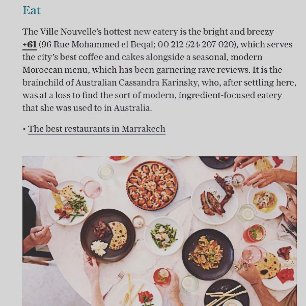 48 Hours in Marrakech! Thank you 🙏 very much @paulahardy &amp; @telegraph for including us in this fabulous piece! #plus61marrakech #marrakech #morocco #marrakechrestaurant #guelizrestaurant #healthyeating #igfood #instagramfood #passionpassport #pa