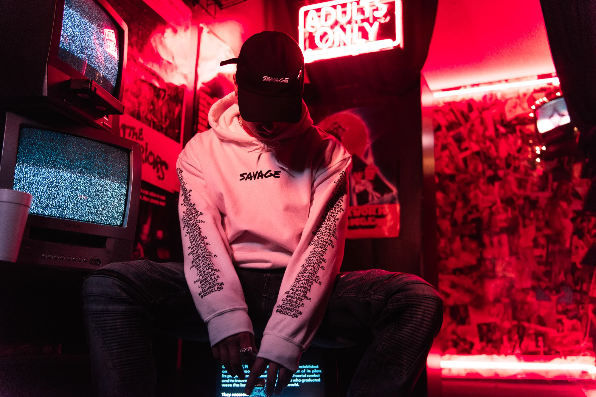  To rollout the collaborative product we needed a standout campaign. Partnering with Adults Only Bar - we shot the lookbook in their speakeasy fashioned to look like an adult film video store. 