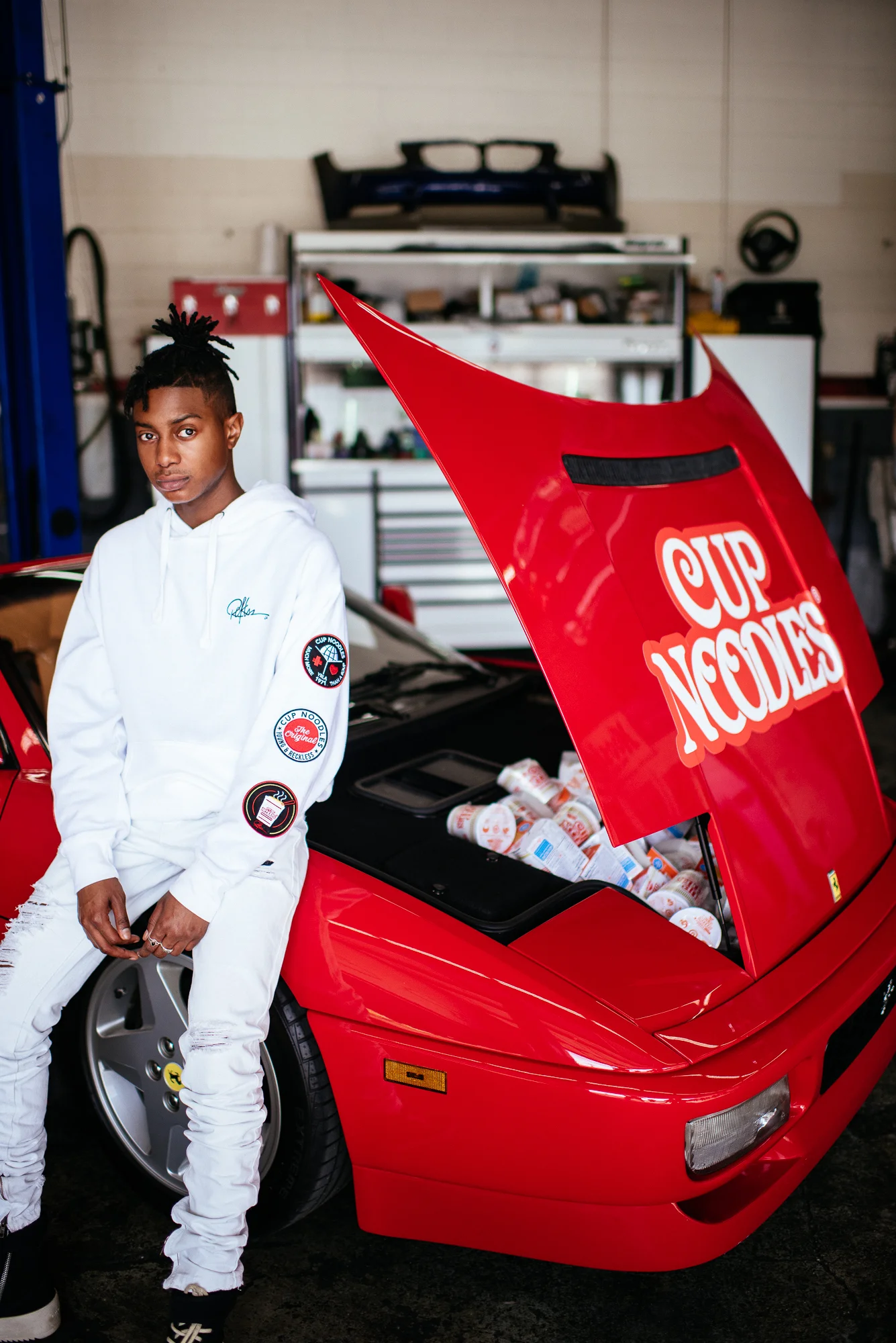  This is a collaboration with Cup Noodles so we had to stock the classic Ferrari trunk (in the front). Who wouldn’t want a car full of noodles? 