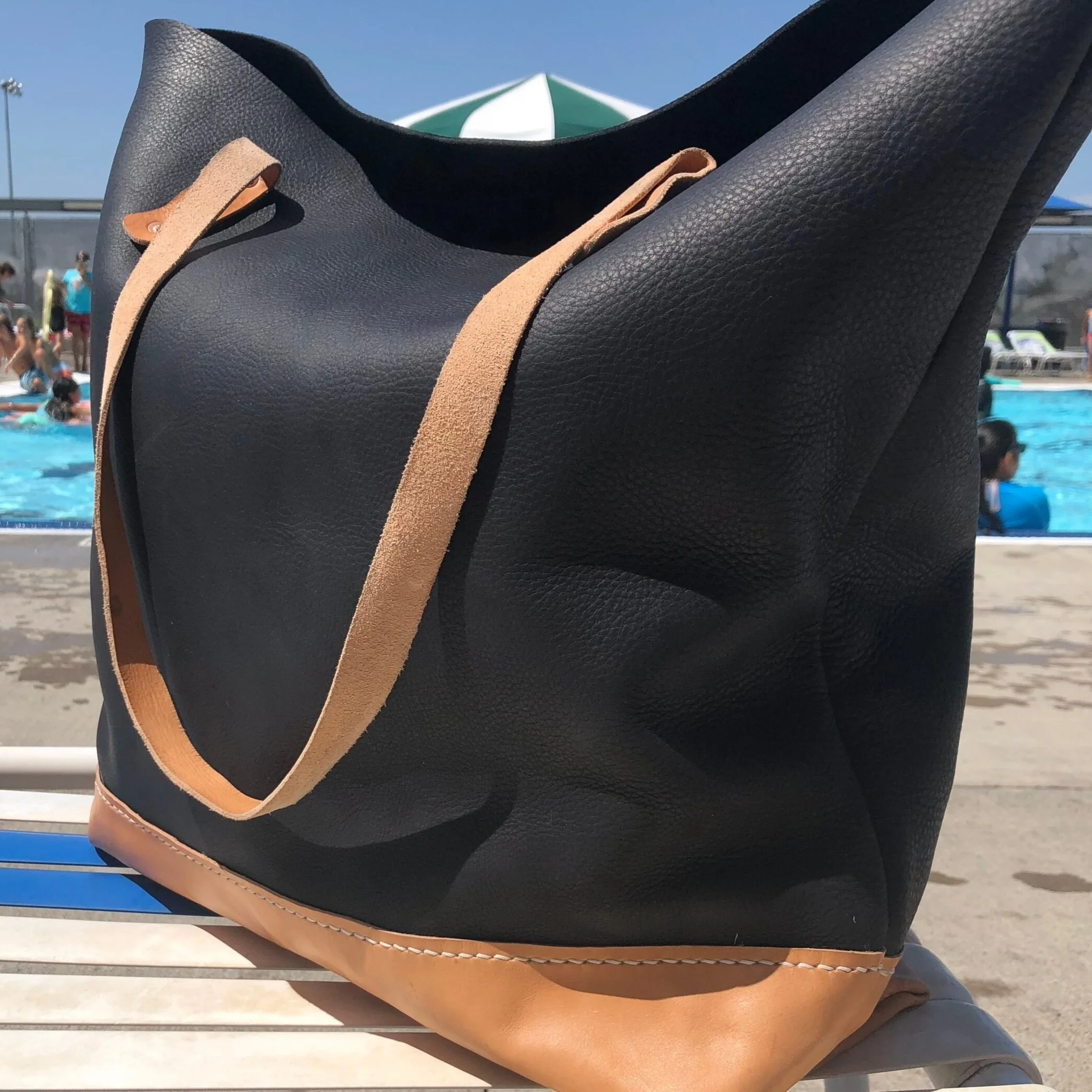 Black Italian Leather Tote Bag