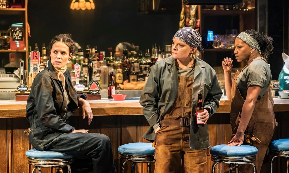 Leanne Best, Martha Plimpton, and Clare Perkins in Sweat. Photo courtesy of Johan Persson (2018).