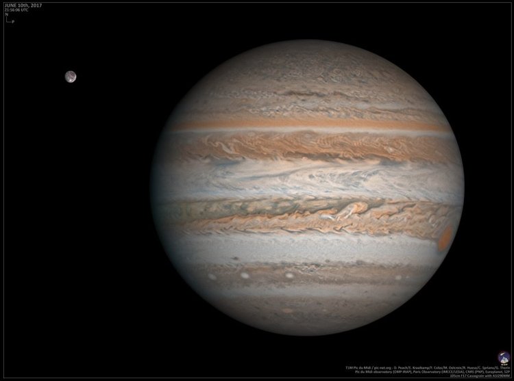 Jupiter and Ganymede, 2017, by Damian Peach