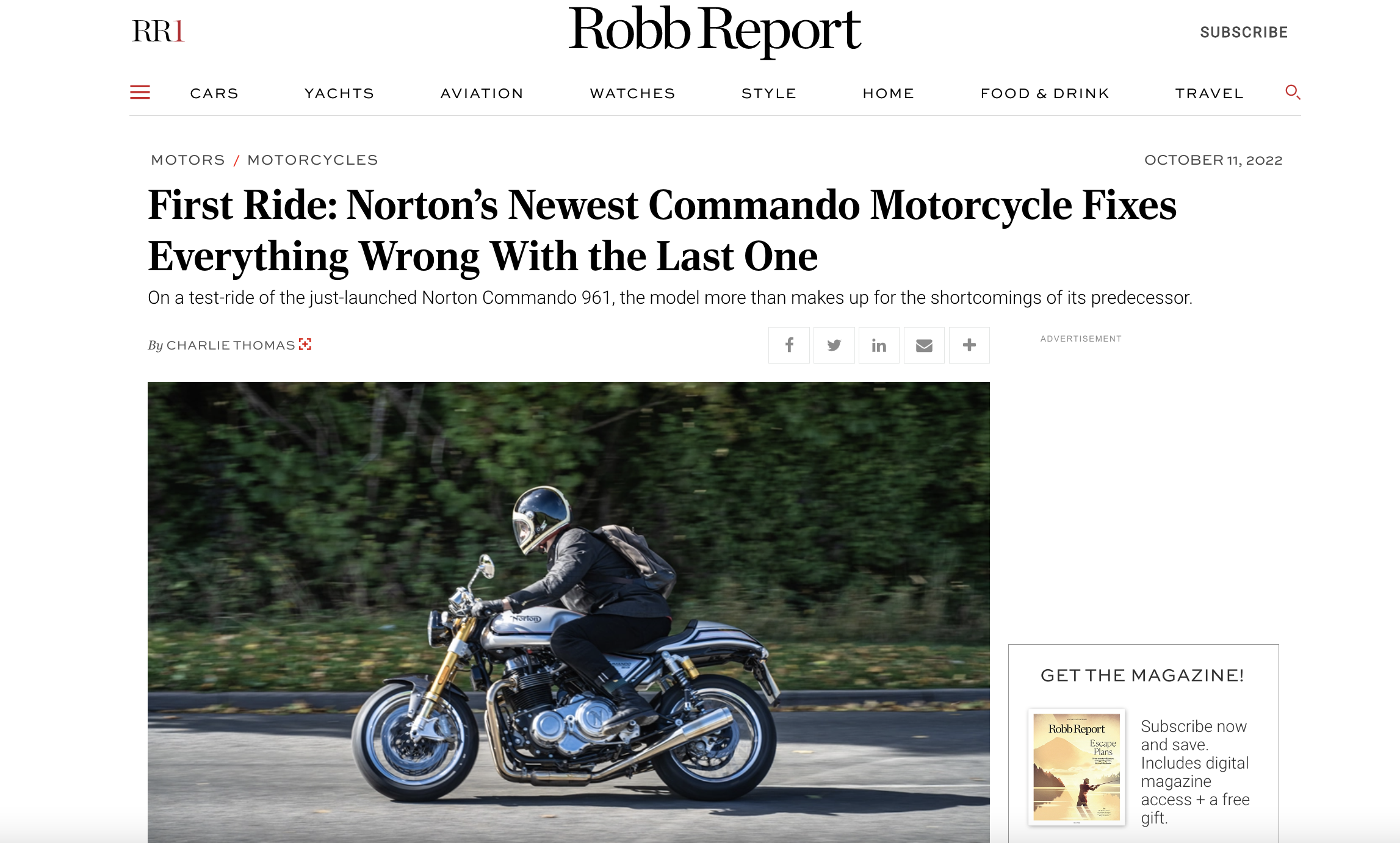 Robb Report - Norton Commando 961 review