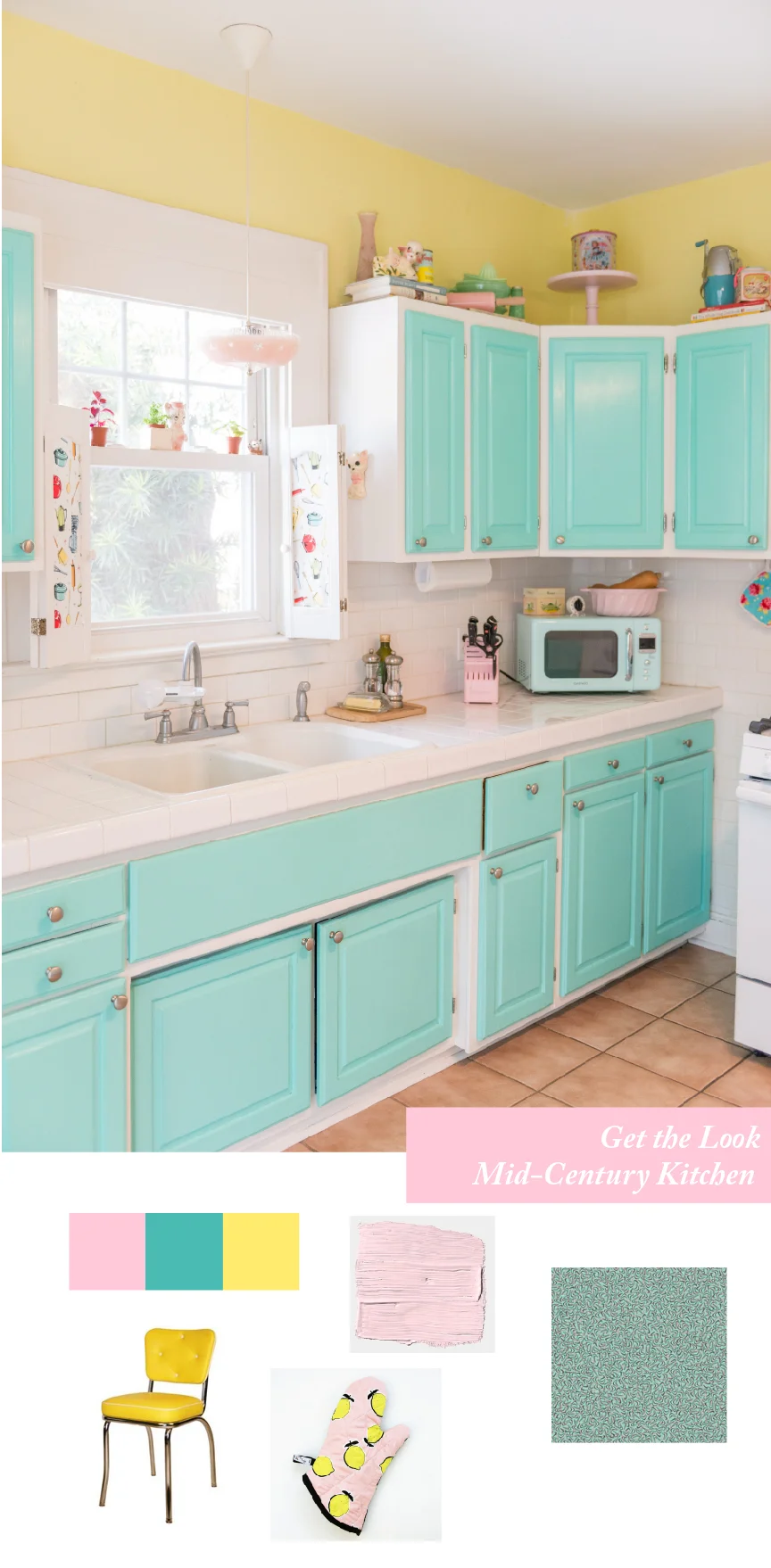 Get the Look | Southern Spring Interiors | Mid-Century Kitchen | Retro Kitchen | Retro Kitchen Decor | Retro Home Decor | Mid-Century Home Decor | Mid-Century Kitchen Ideas | Aqua Kitchen | Colorful Kitchen | Vintage Kitchen | Vintage Home Decor Ideas | Alice & Pearl | Paprika Southern