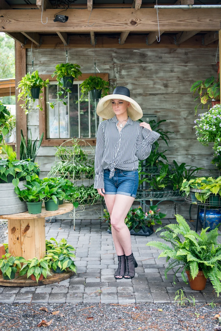 Summer Style | Summer Outfit | Southern Style | Summer Outfit | Summer Outfit Ideas | Summer Outfits for Women | Casual Summer Outfit | Boho Style | Boho Summer Outfit | Easy Summer Style | Kelsey Bucci | Paprika Southern |Striped Shirt | Denim Shorts | Wide Brim Hat