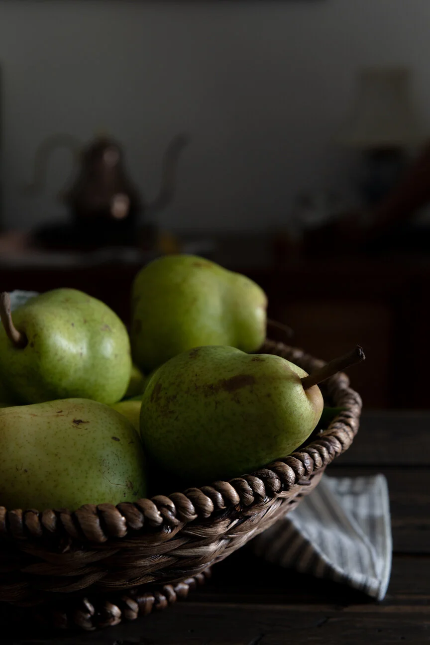 Hygge Ideas for Fall | Cozy Fall | Pears | Pear Jam  | Food Styling | Food Photography | Food Styling Ideas | Food Photography Ideas | Low Key Food Photography | Dark Table Mood | Savannah Food Stylist | Savannah Food Photographer | Paprika Southern
