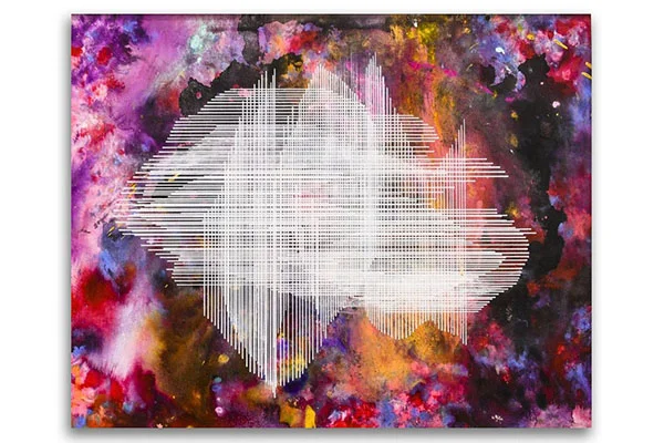 Cuando la Pintura aya su Destino III Mixed Media on Wood Panel 19 × 23 in; 48.3 × 58.4 cm 2017 Series: Rivers of Life / When Paint Finds It’s Destiny