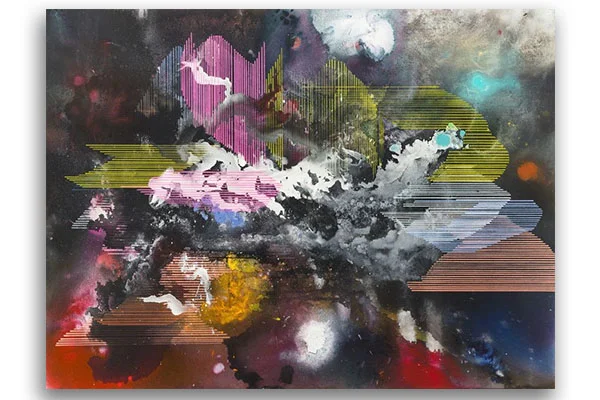 Universal Language II Mixed Media on Wood Panel 36 × 48 in; 91.4 × 121.9 cm 2017, Private Collection Series: When Paint finds its Destiny