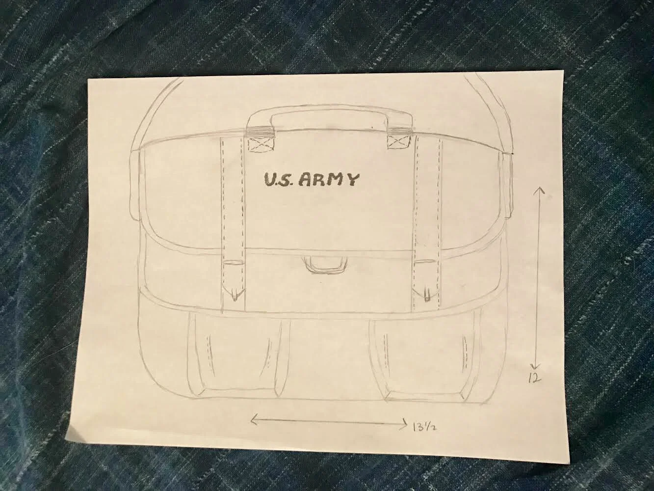 Our initial sketch for the messenger bag.