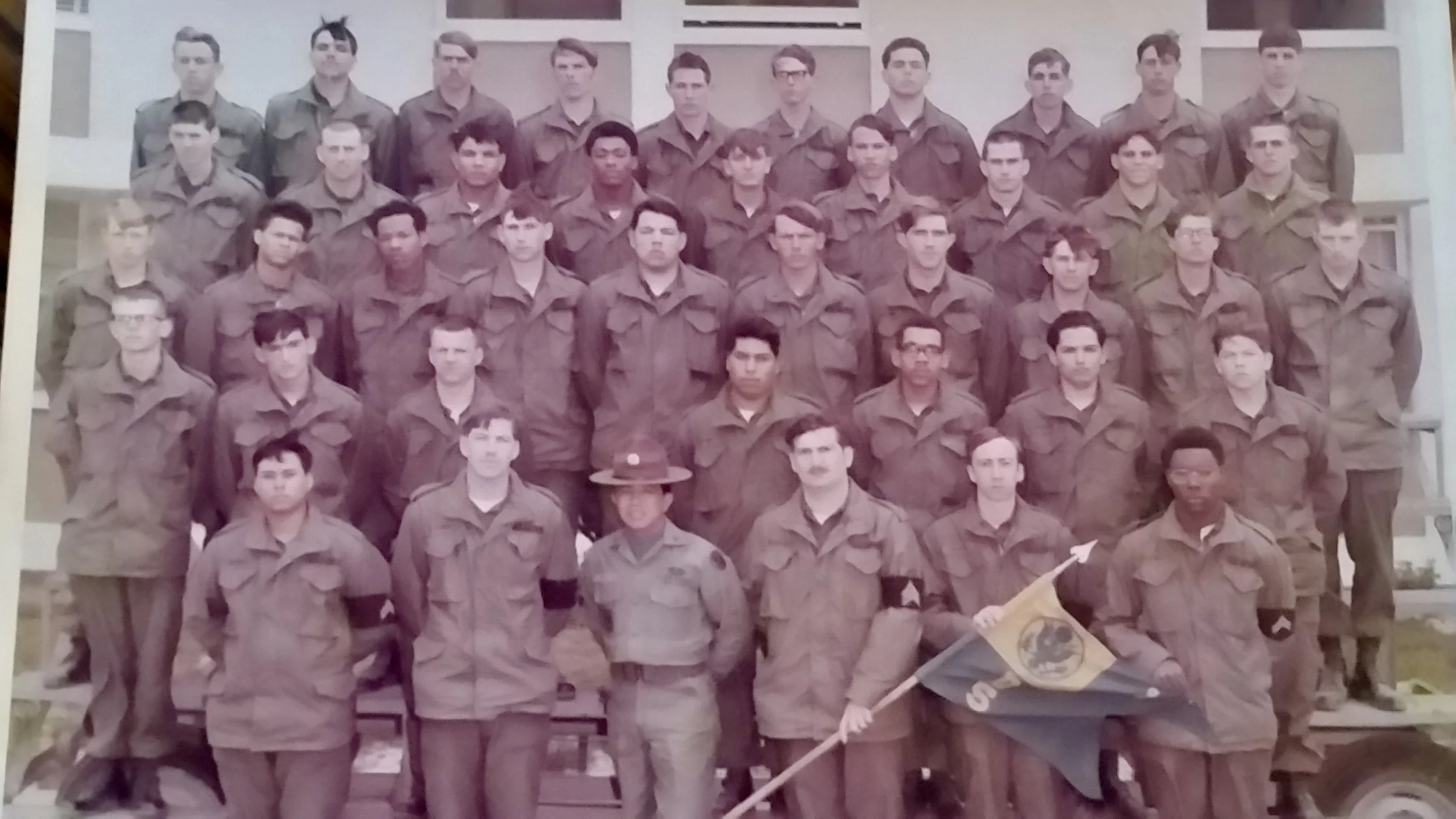 Nolan Fletcher second from the top on the right in basic training circa 1971 at Fort Ord in California.