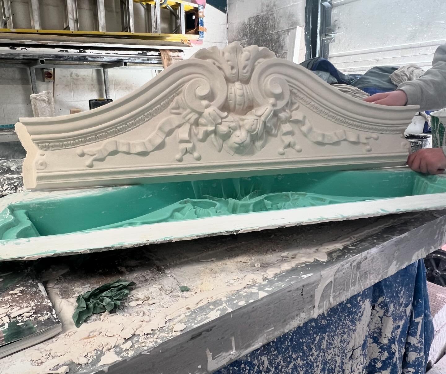 Over door moulding out of mould to show to our returning customer in her old Victorian courthouse converted flat to utilise the space above the door and 4x windows to make her living room more quirky and mould to be gold leafed / paint.  #overdoor #o